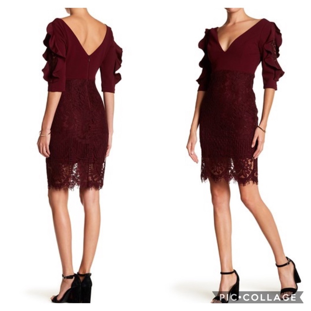 NWOT Soieblu V-Neck Lace Dress  Wine Color